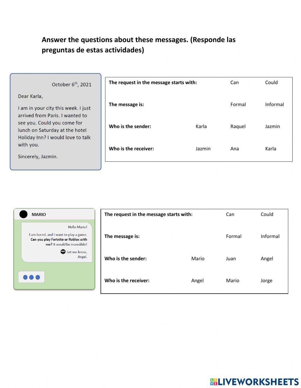 Messages - Formal Informal