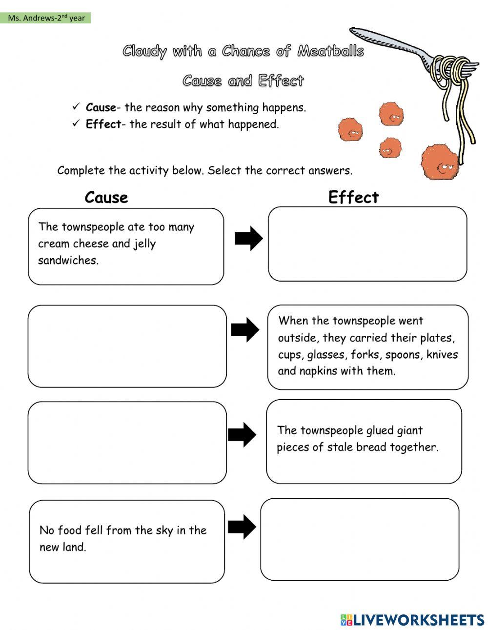 Cloudy With a Chance of Meatballs- Cause and Effect Activity