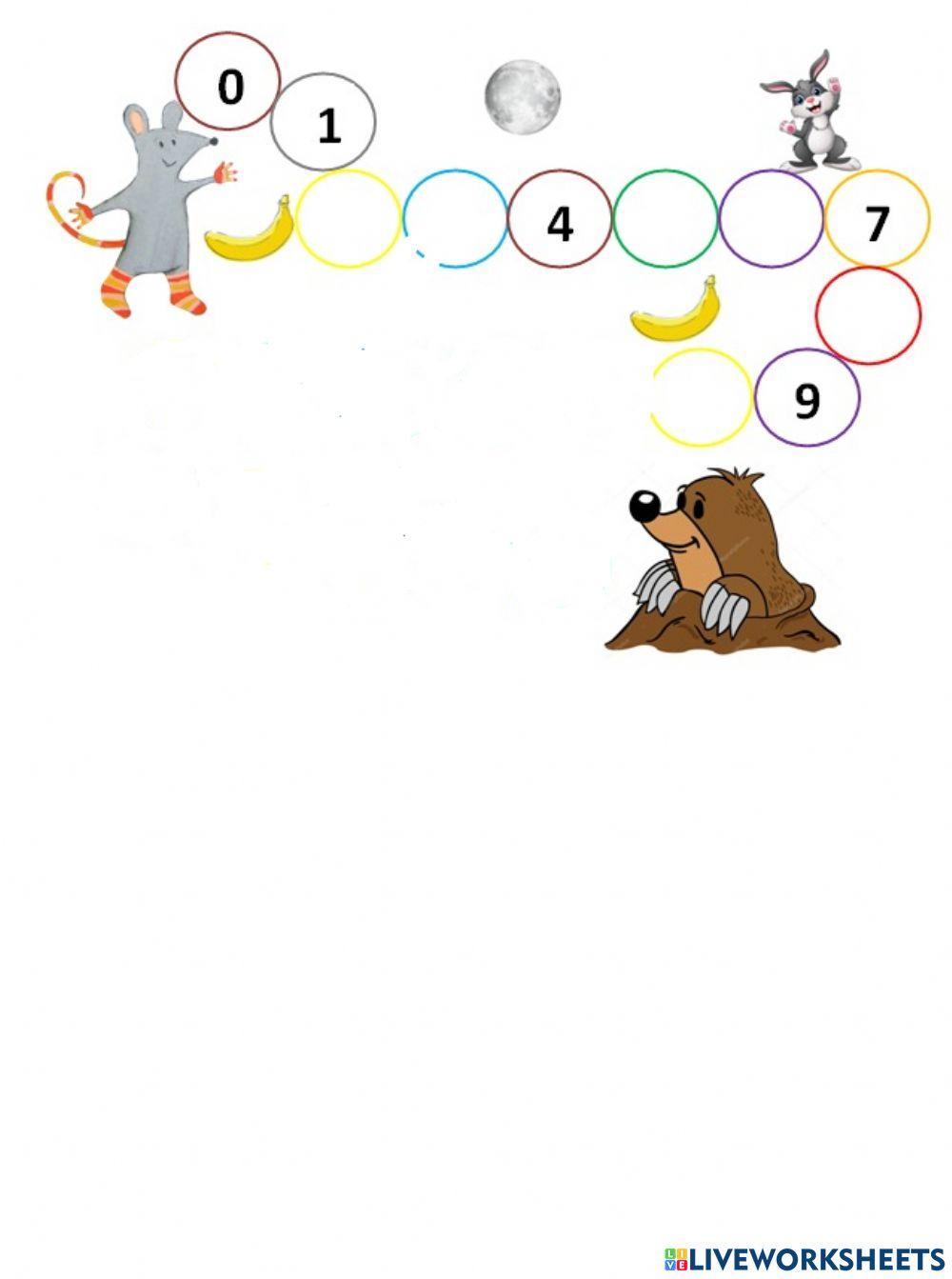 Completa la serie del 1 al 10 junto a los personajes del cuento -El ratón que se comió la Luna-