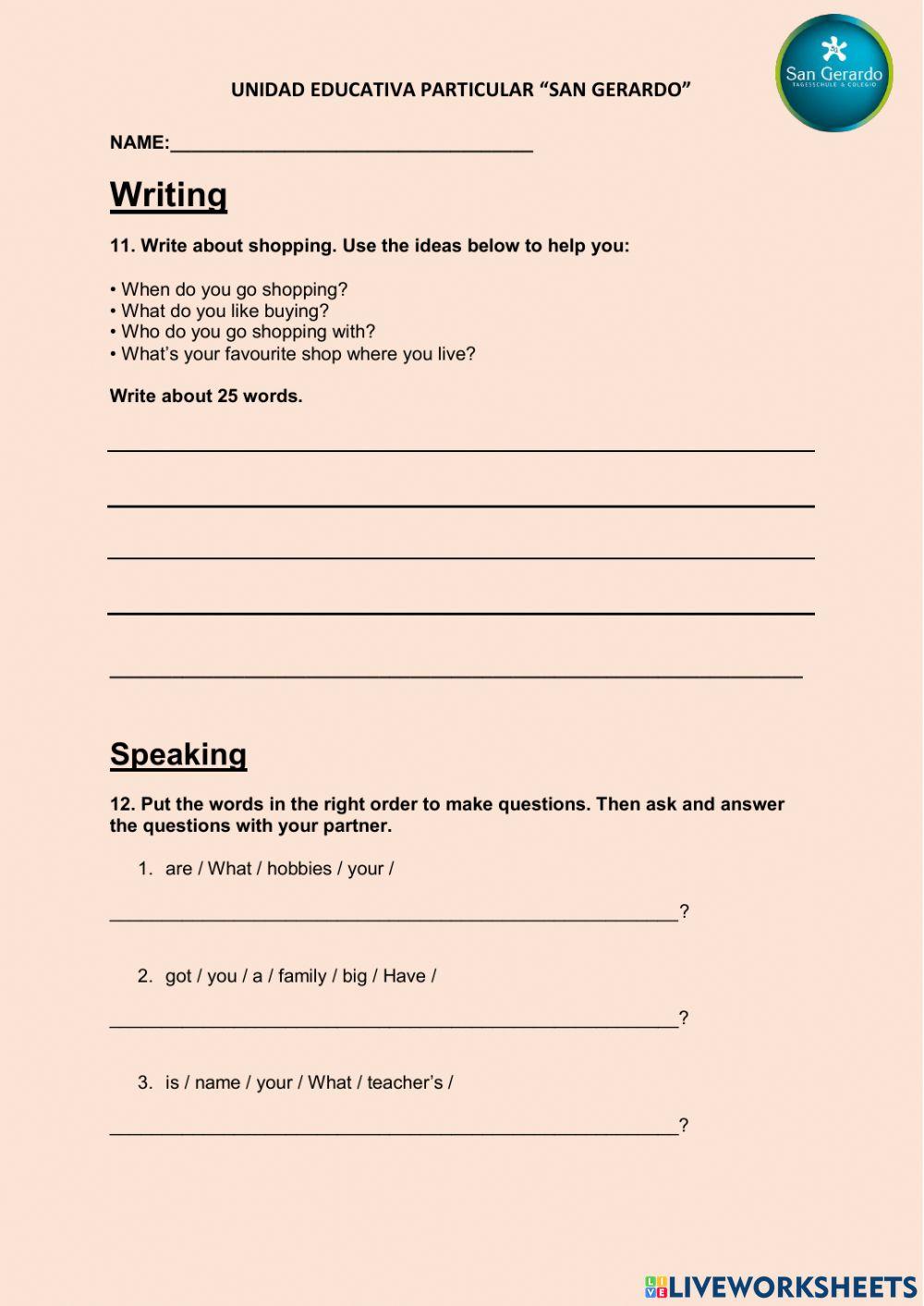 1049895 | Test for beginners - writing and speaking