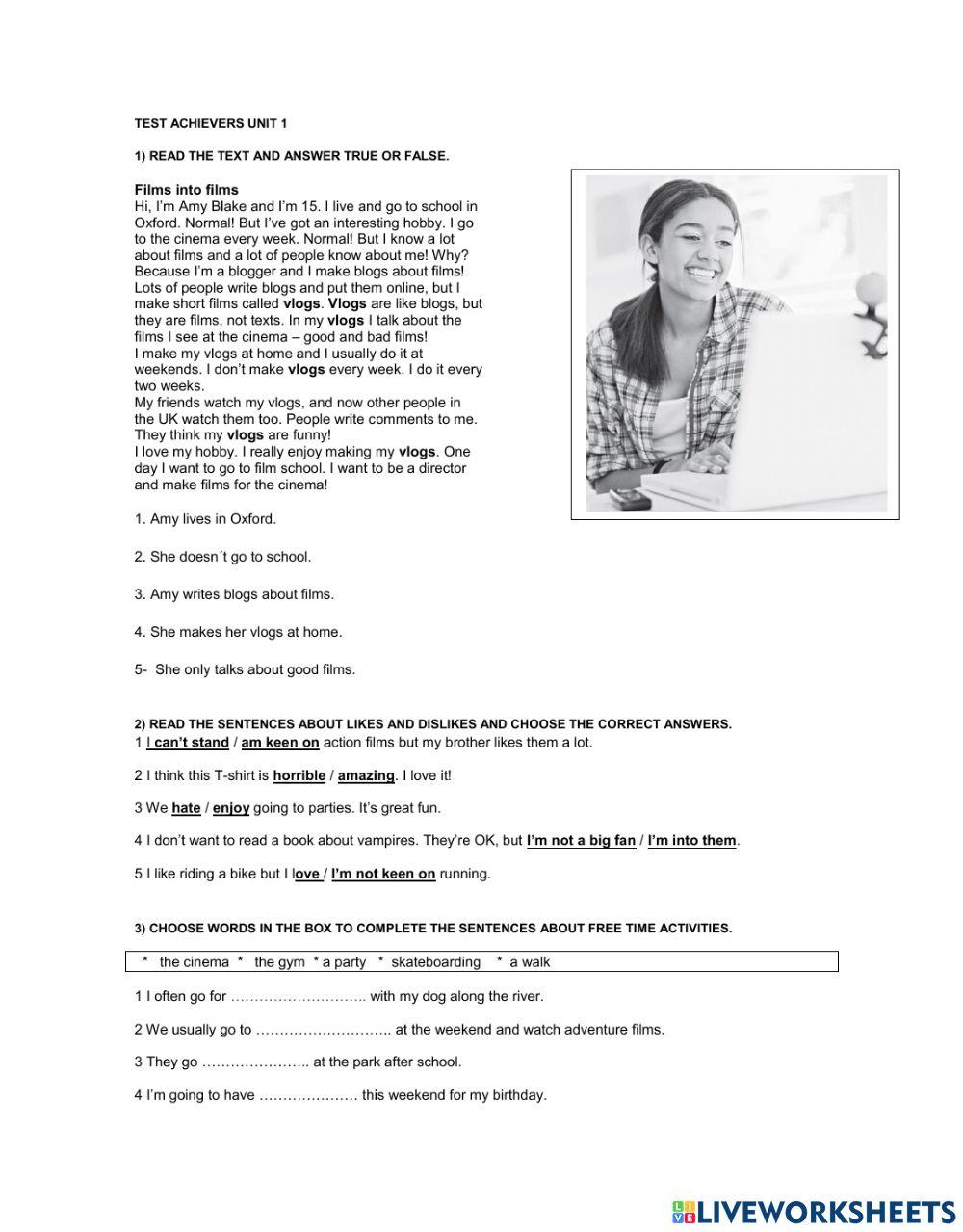 Test Achievers a1+ unit 1