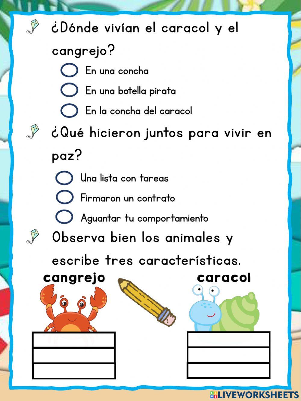 Lectura de comprension: el cangrejo y el caracol