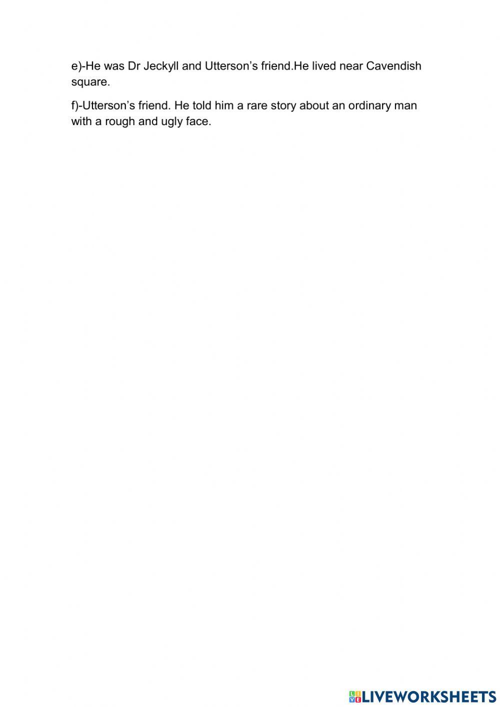 DR JECKYLL AND MR HYDE REVISION CHAPTER 1,2 AND 3