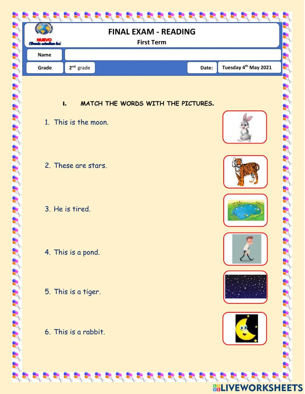Examen Bimestral Reading- 2nd grade - 2021