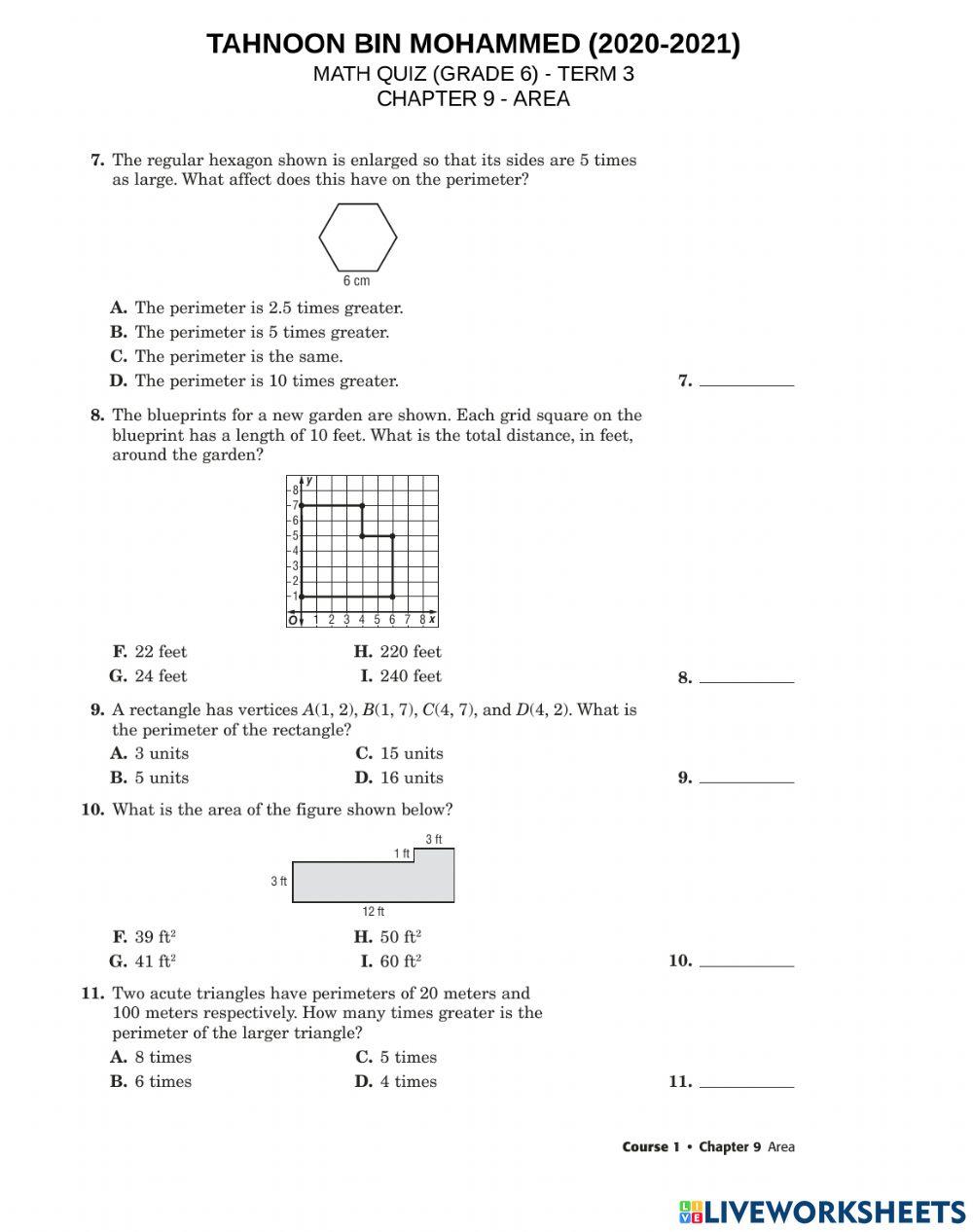 Chapter 9 - area - review worksheet