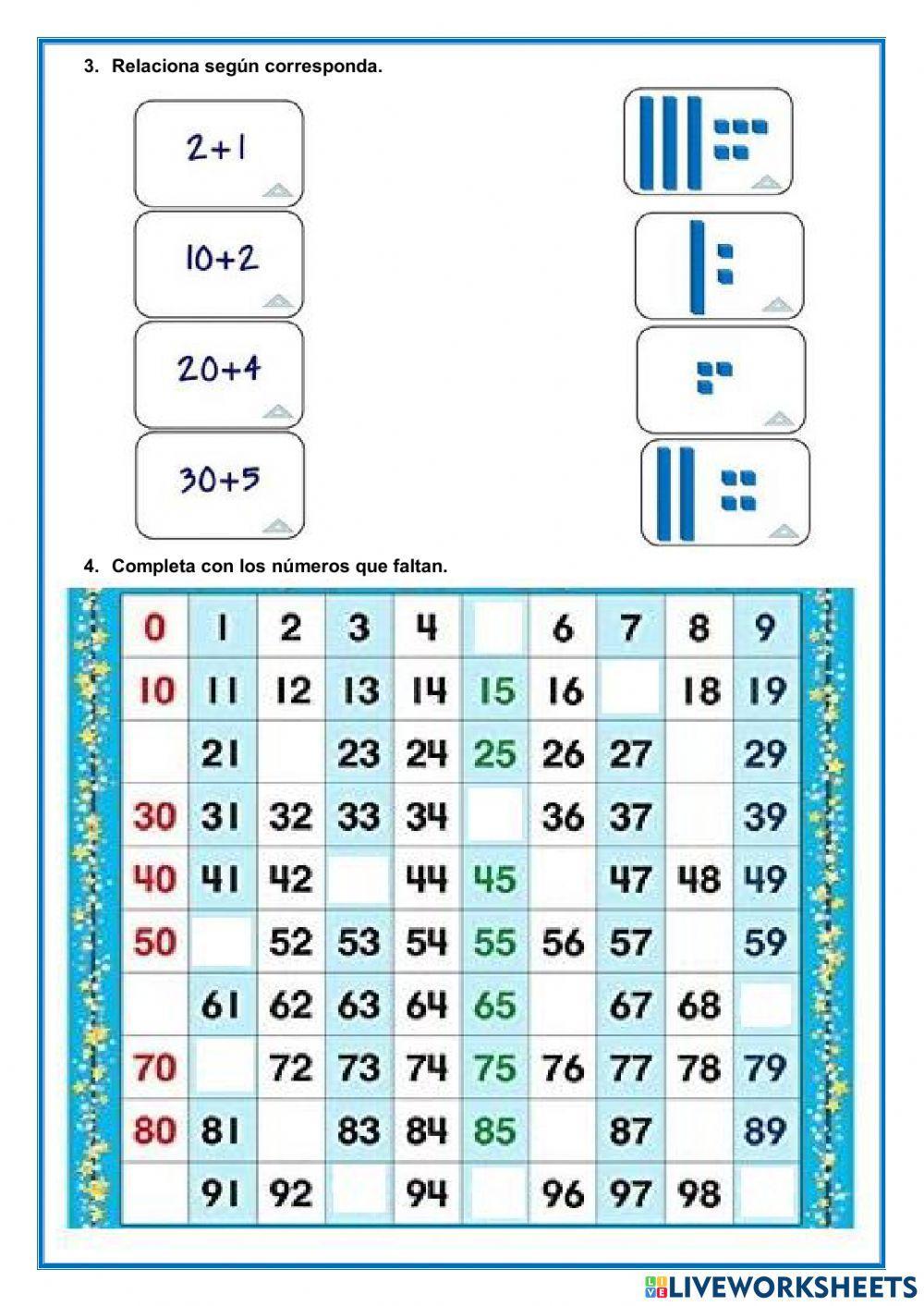 Lectura y escritura de numeros hasta 99