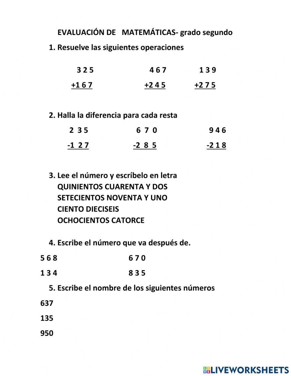 EVALUACIÓN DE MATEMÁTICAS