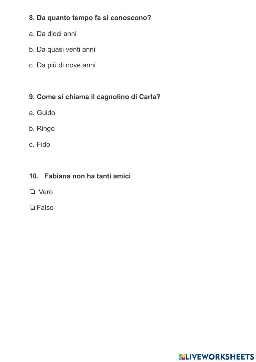 Comprensione orale: I miei migliori amici Comprensione orale: I miei migliori amici