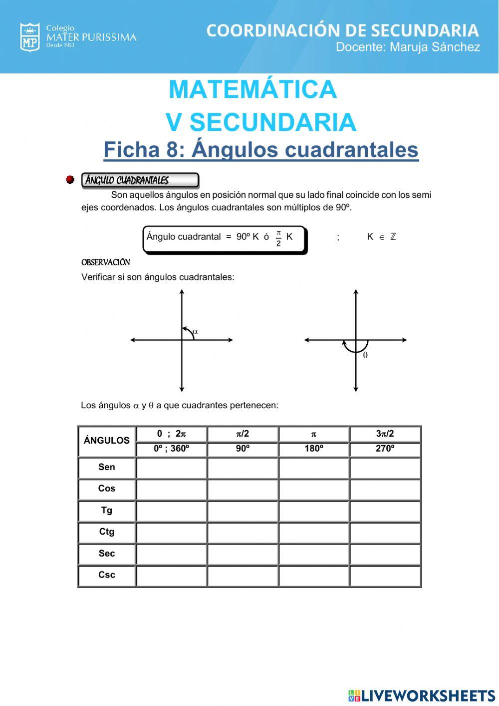Razones trigonométricas de angulos cuadrantales