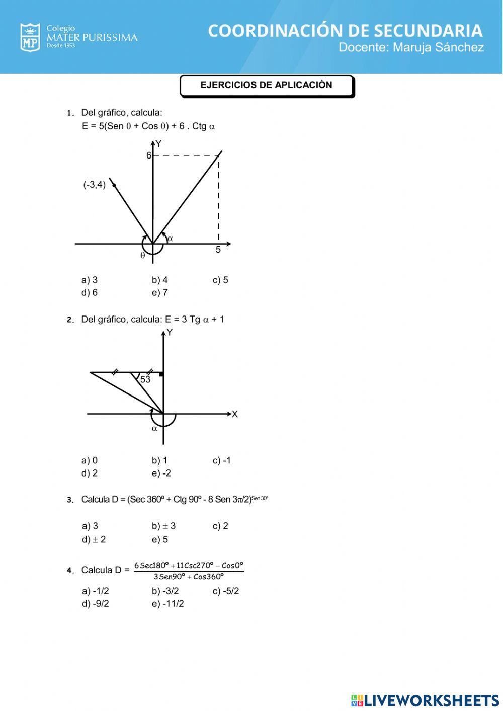 Razones trigonométricas de angulos cuadrantales