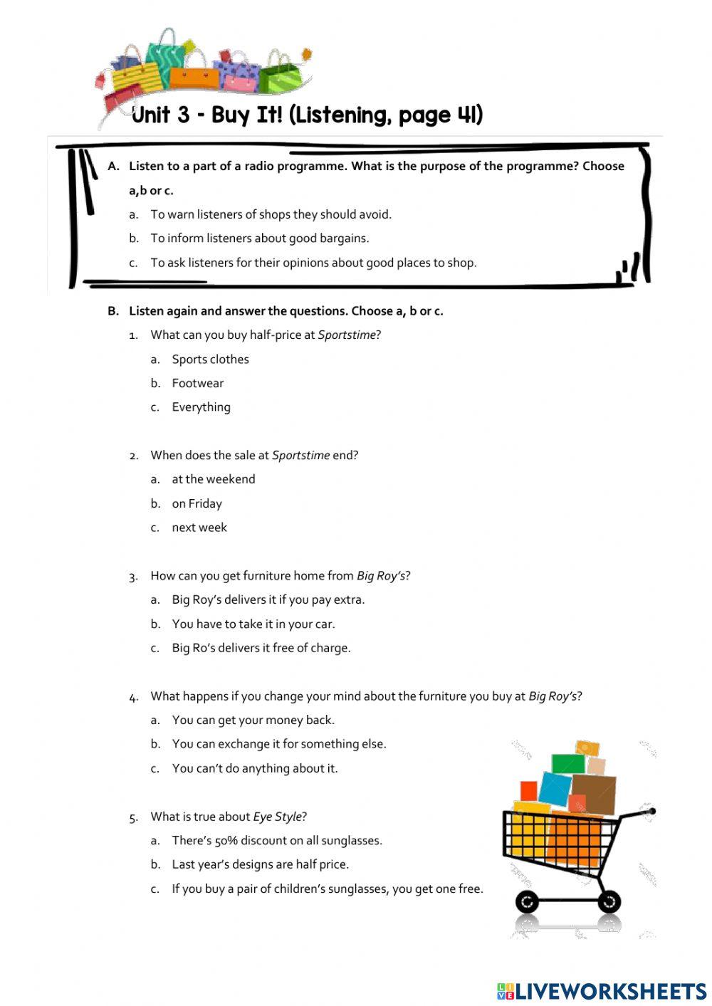 Unit 3 - Buy It! (Listening, page 41)