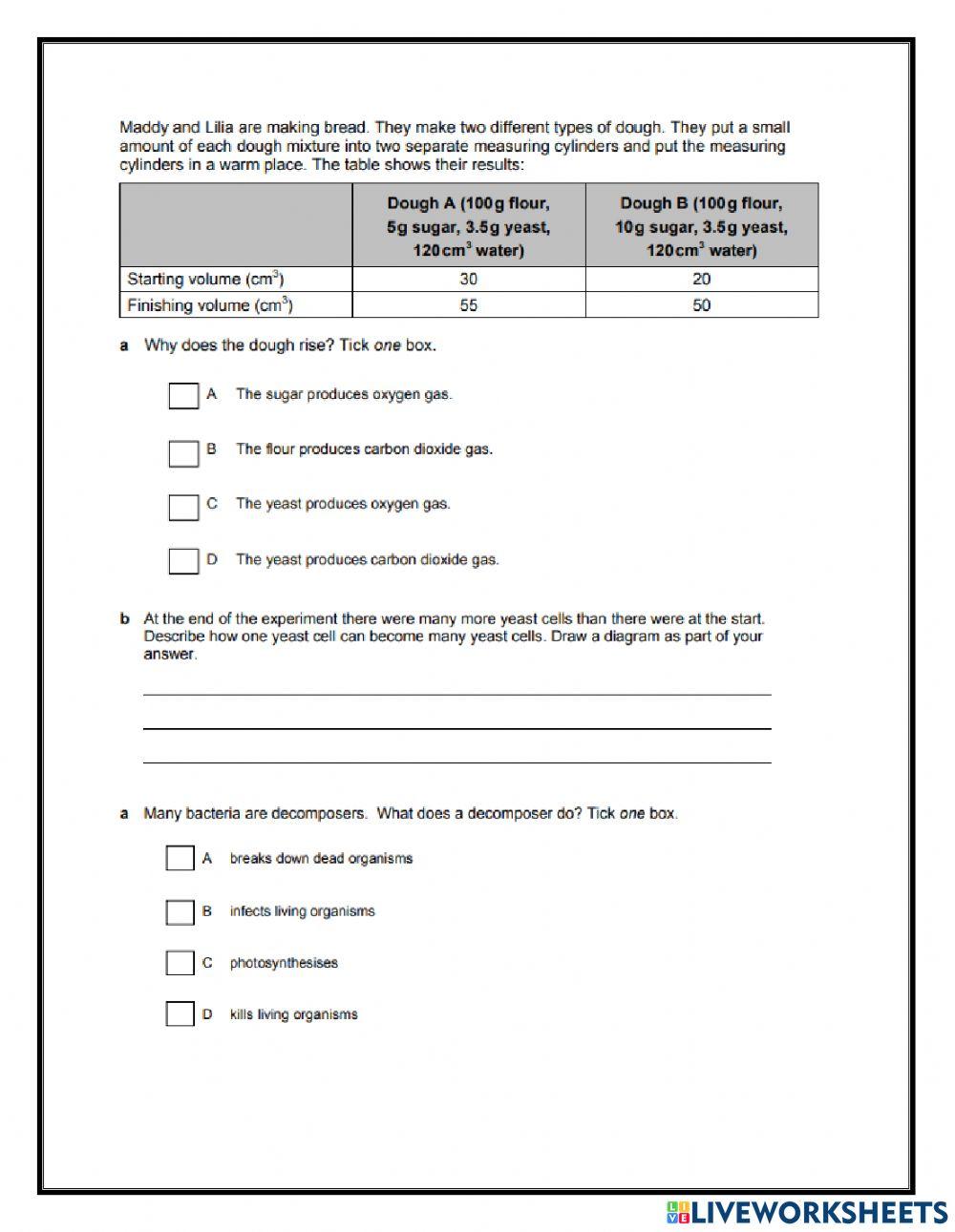 Unicellular organisms End of unit practice quiz