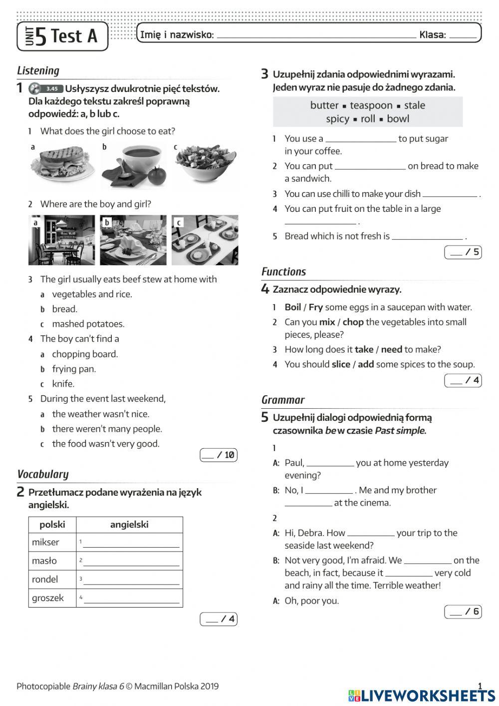 Brainy 6 unit 5 test online exercise for live worksheets