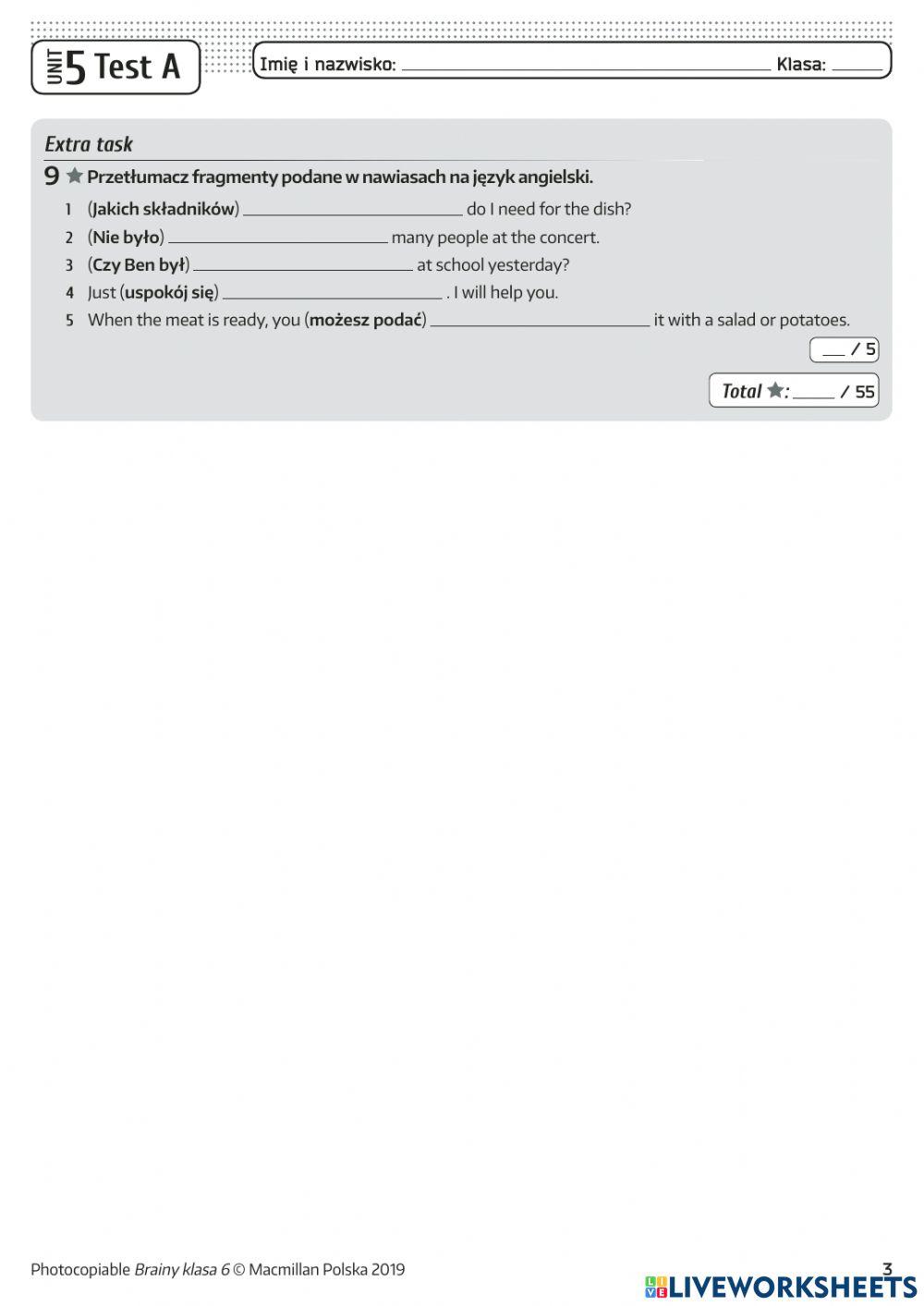 Brainy 6 unit 5 test online exercise for live worksheets
