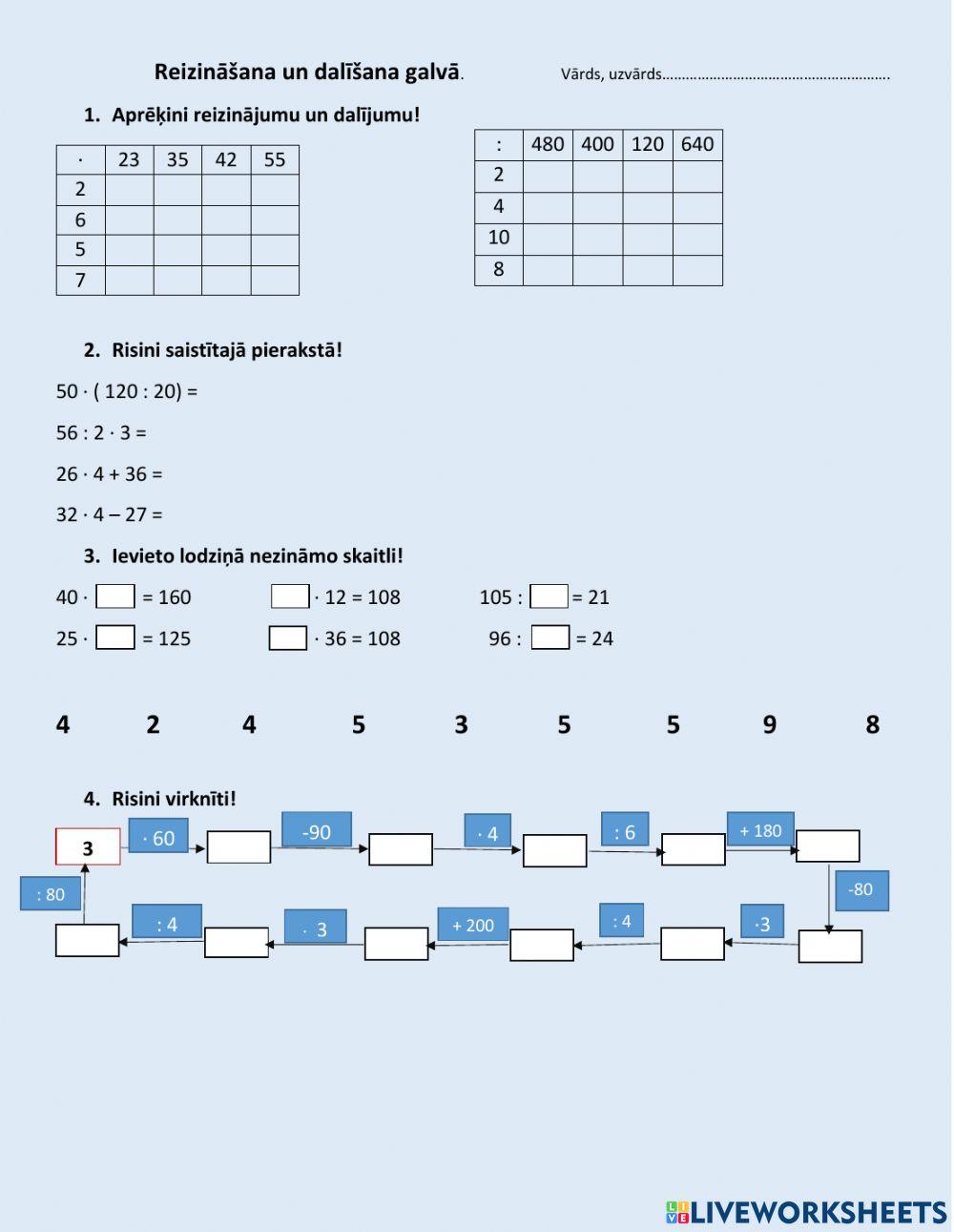 Reizināšana un dalīšana galvā 
