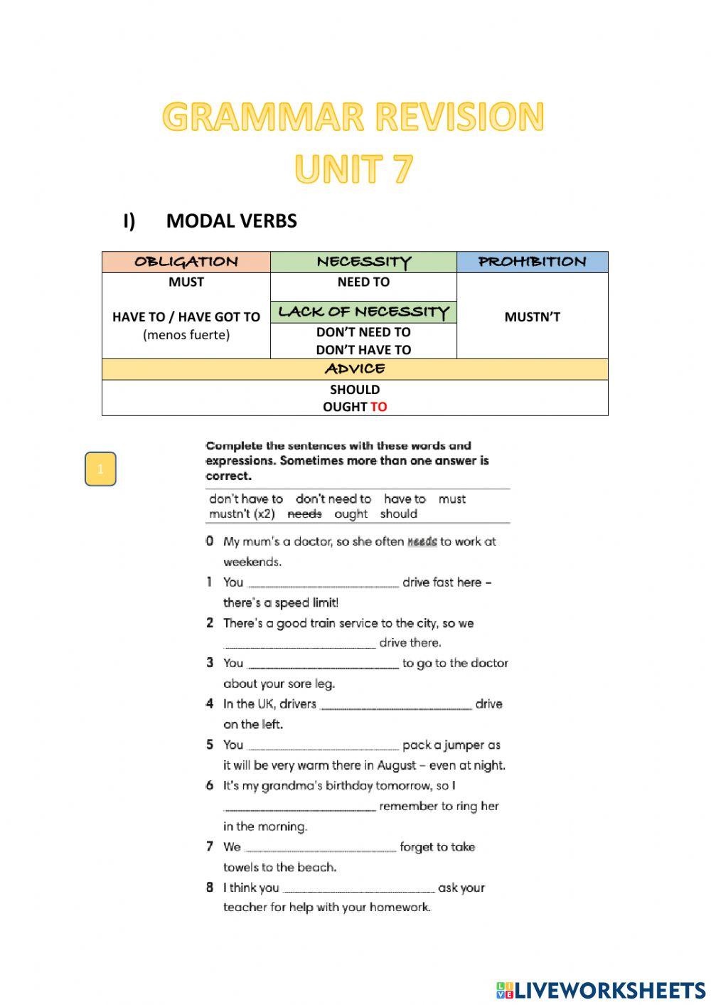 Grammar revision I unit 8