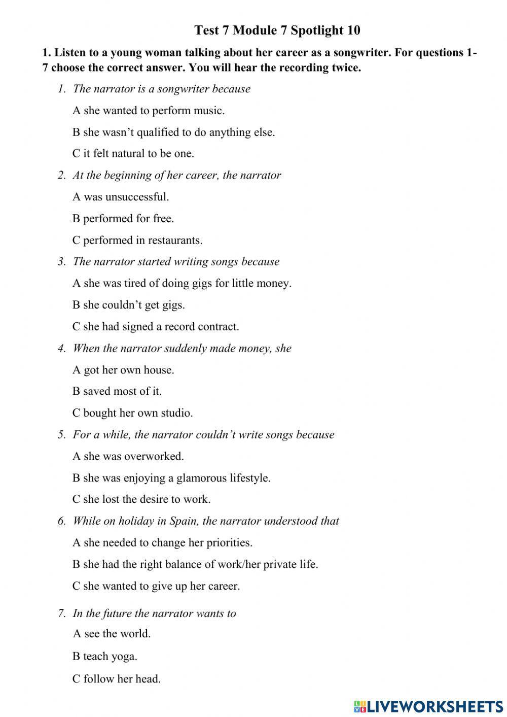 Test 7 Module 7 Spotlight 10