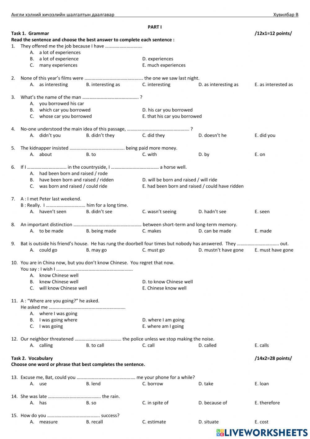 Final exam variation B 2013