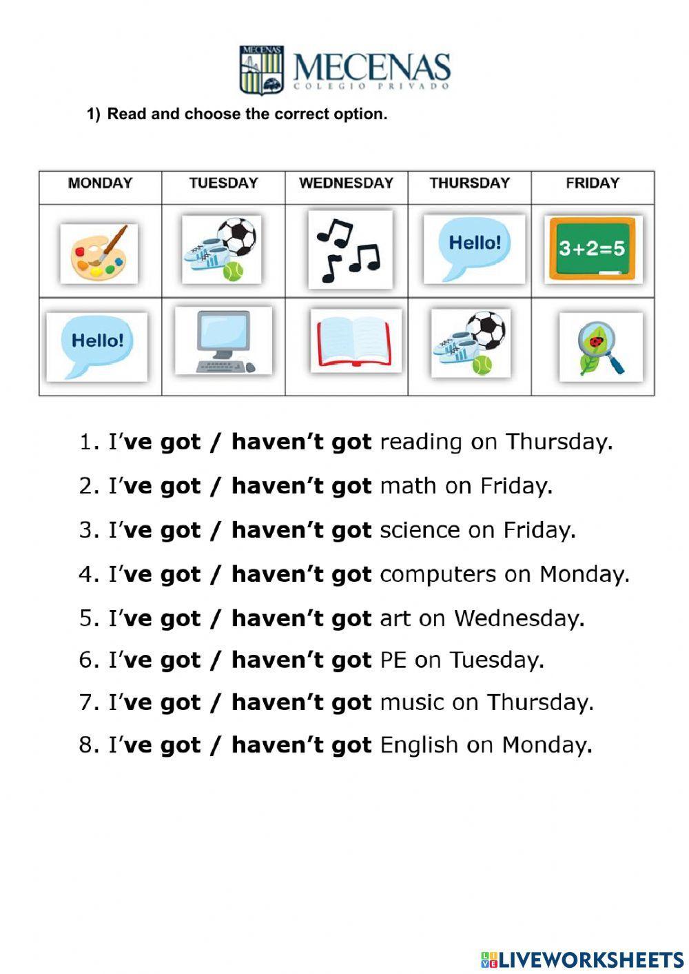 School subjects+have got -haven't got