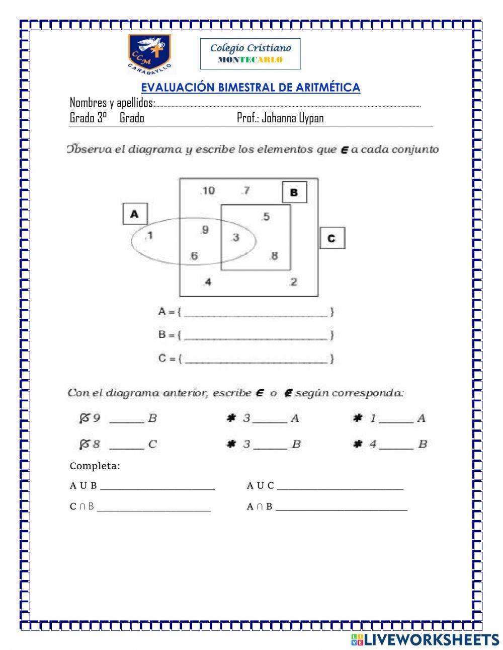 Evaluacion bimestral de aritmetica