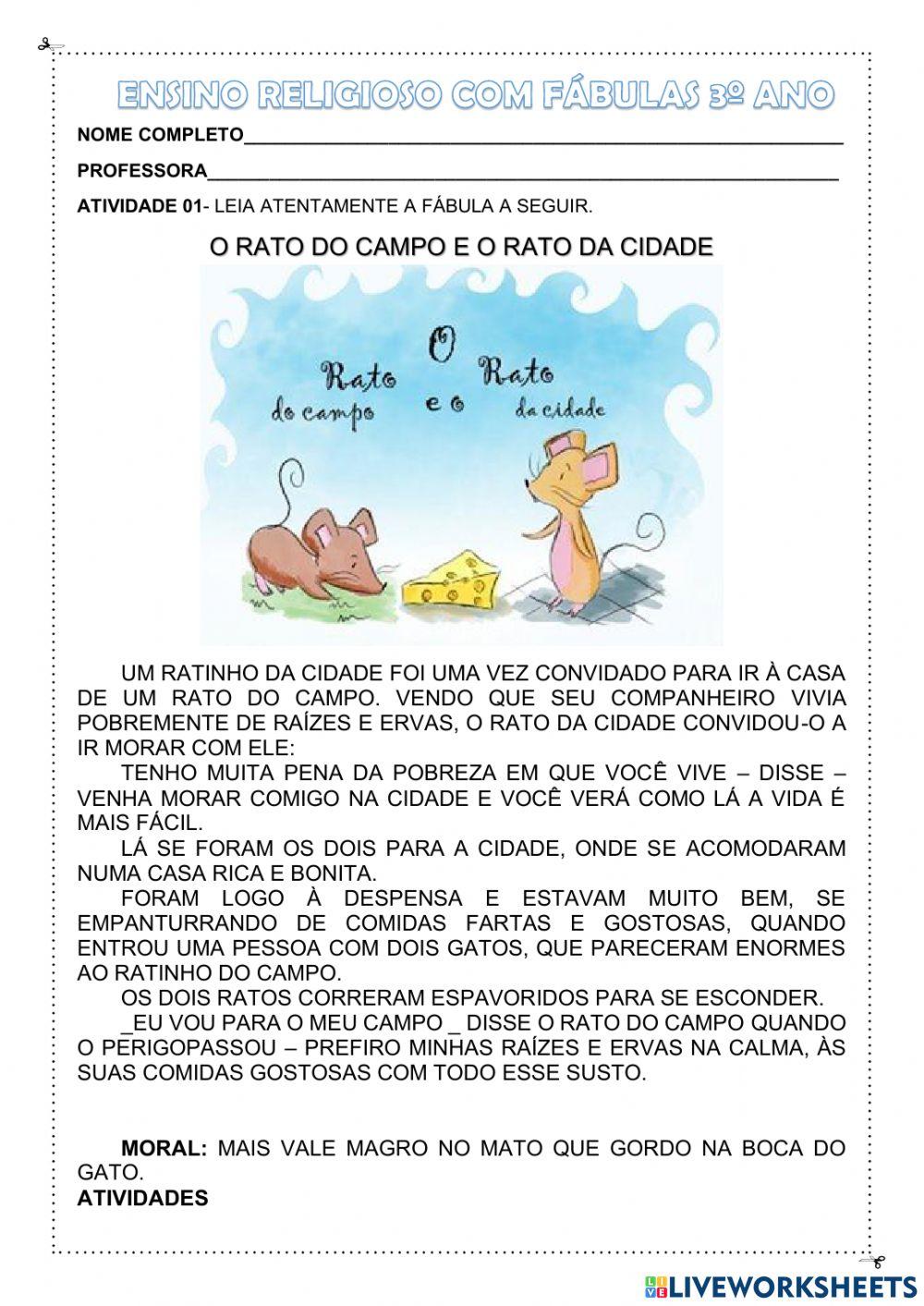 Ensino religioso com fábulas