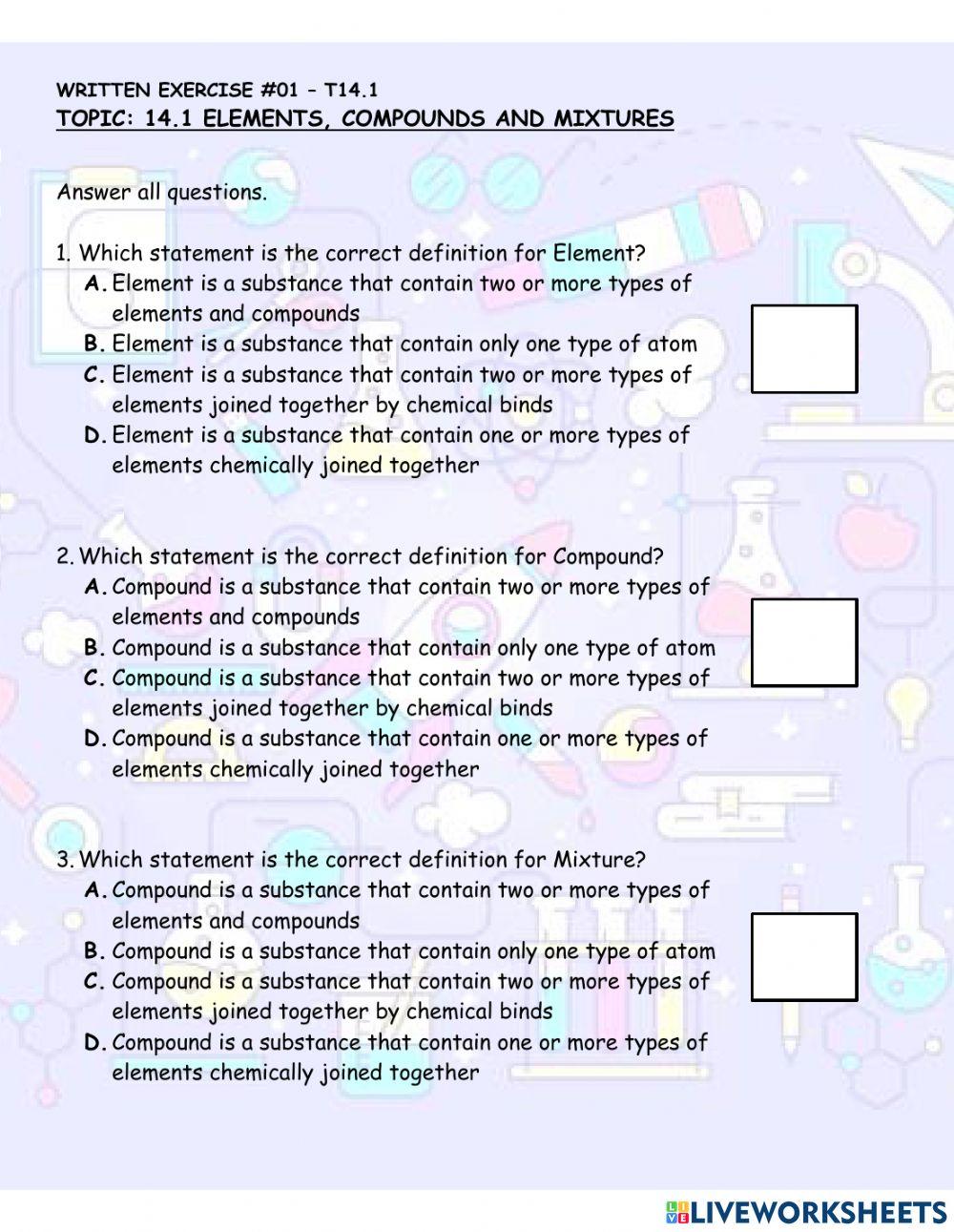 Element, compound and mixture