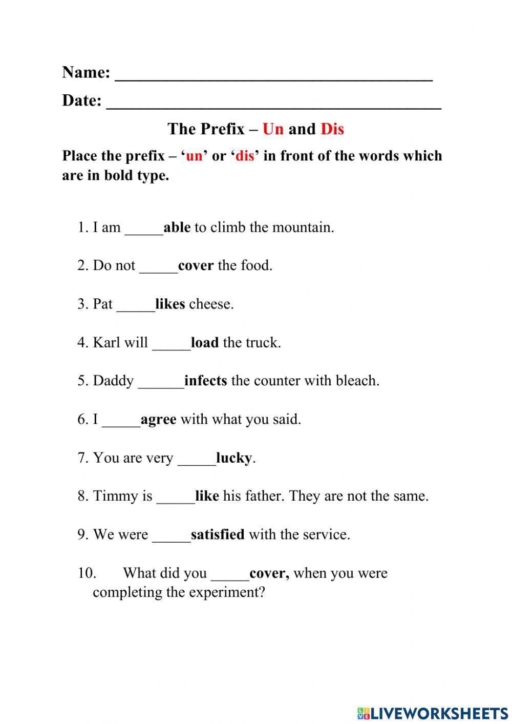 Prefixes - un and dis (ii)