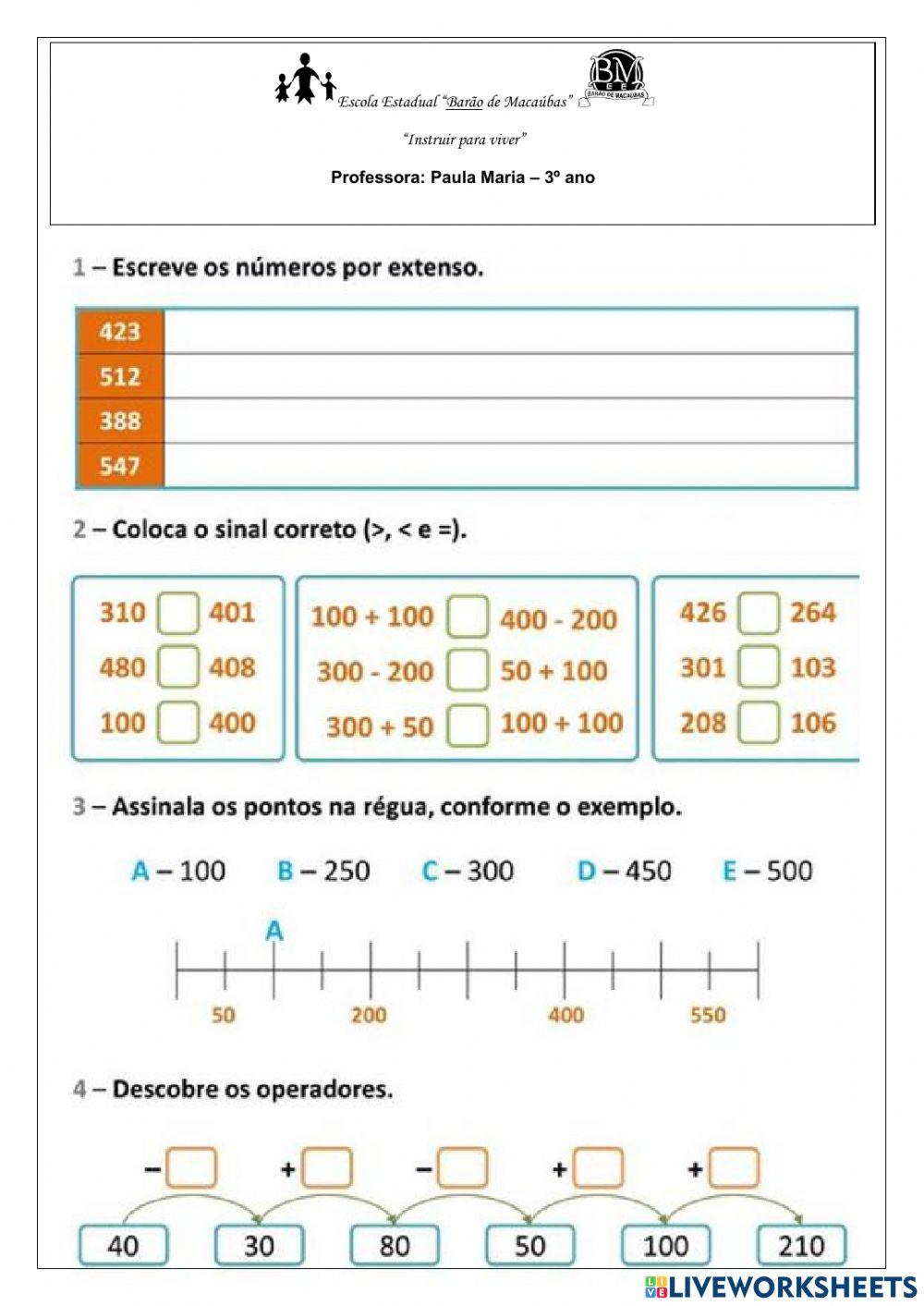 Escrita numérica de números maiores que 100