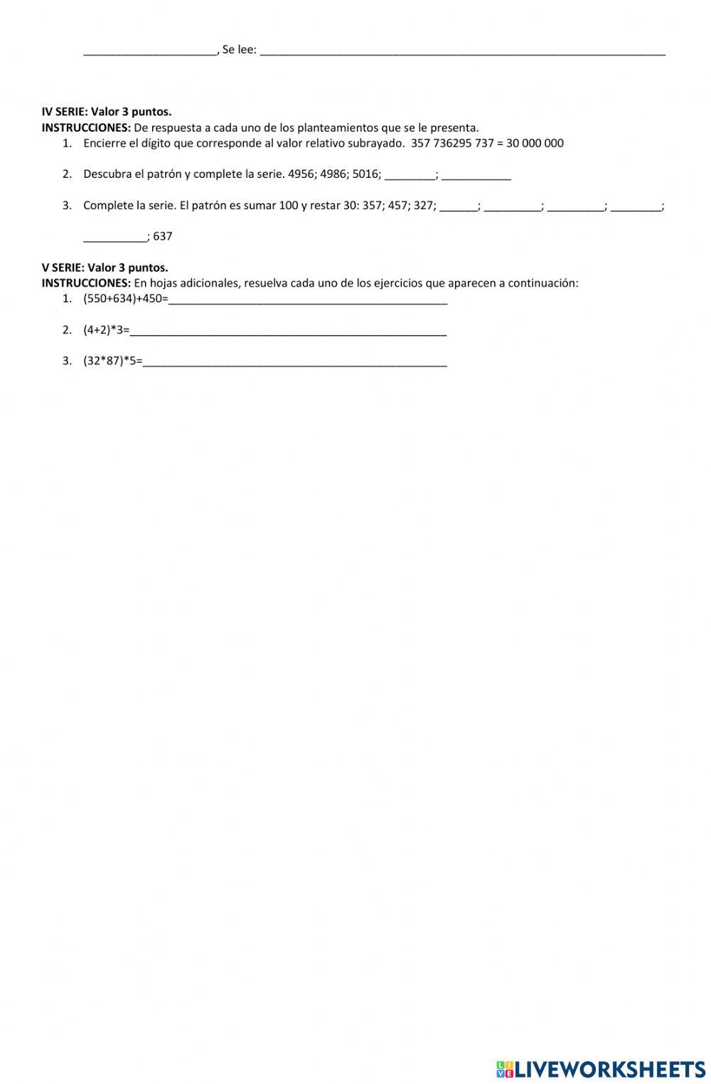 Actividades generales MATEMATICA, SANTA RITA