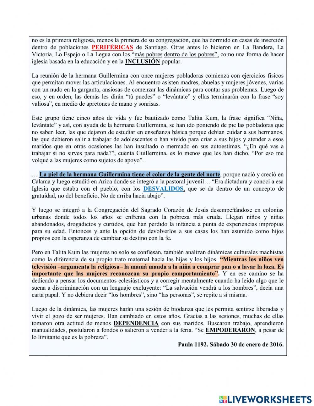 Comprensión lectora - segundo medio