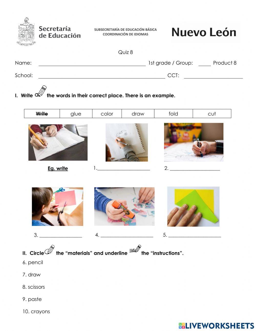 April Quiz - First Grade - Instructions