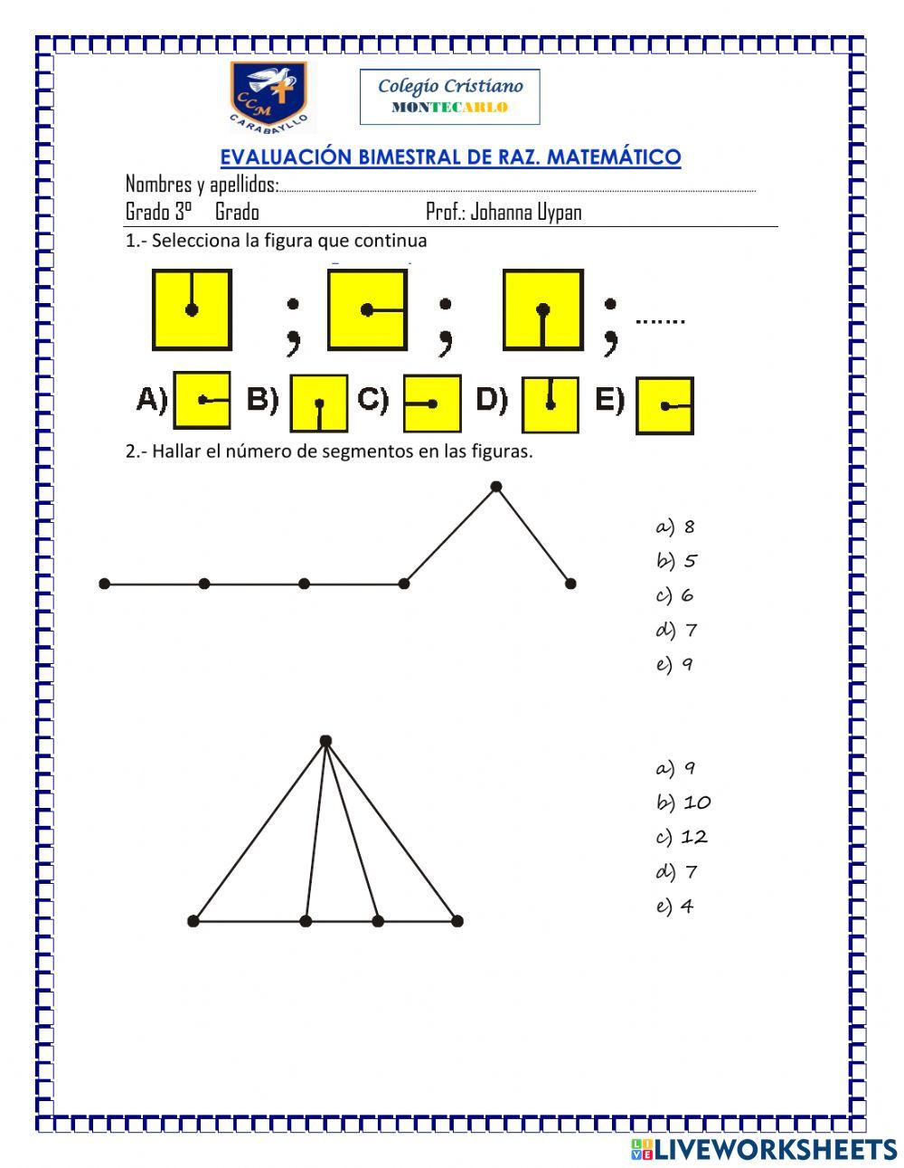 Evaluacion bimestral de raz matematico