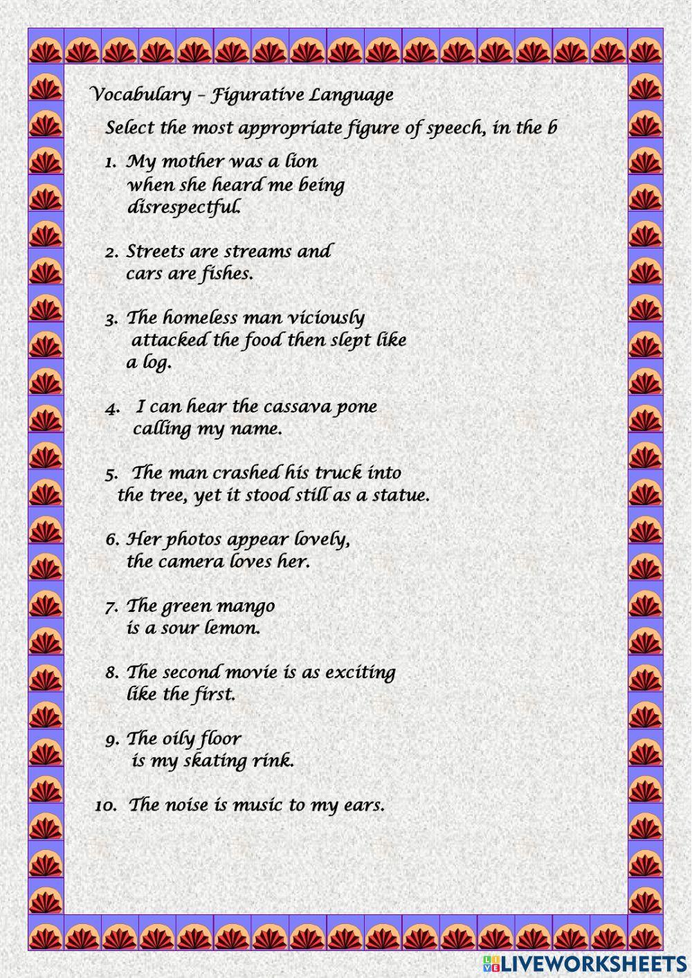 Figurative Lang… | Free Interactive Worksheets | 972577, image size:1000x1413