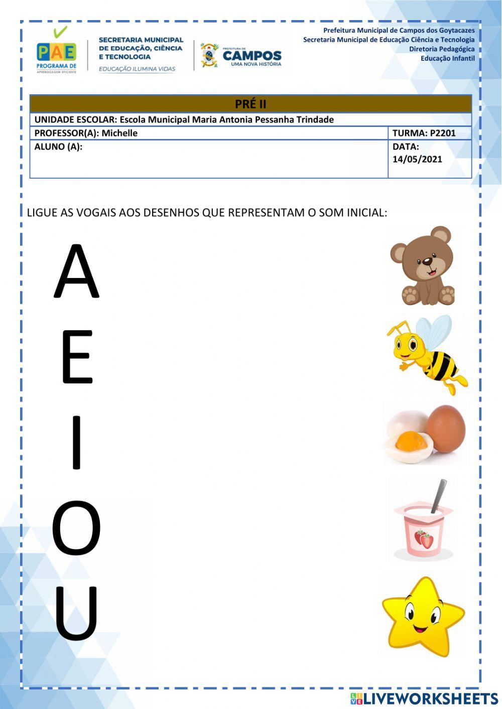 Vogais online exercise for EDUCAÇÃO INFANTIL