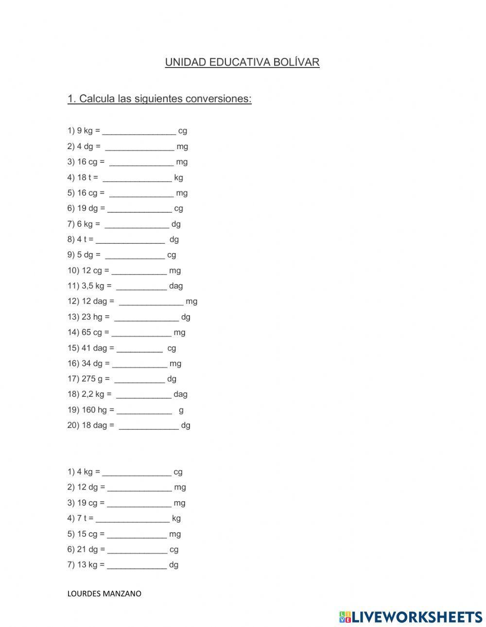 Conversiones de masa