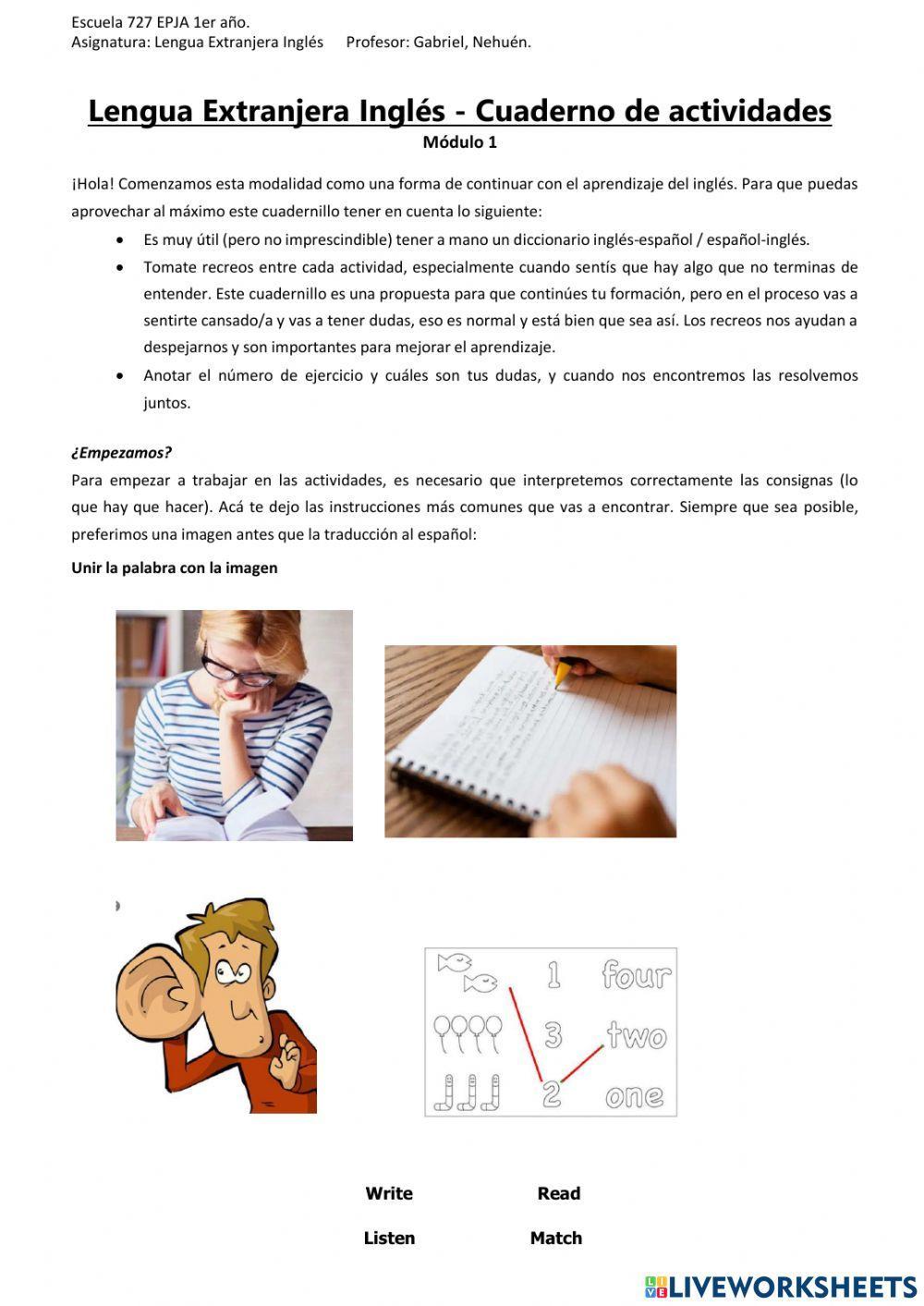 Actividad N°2 1° Año EPJA 727 Inglés