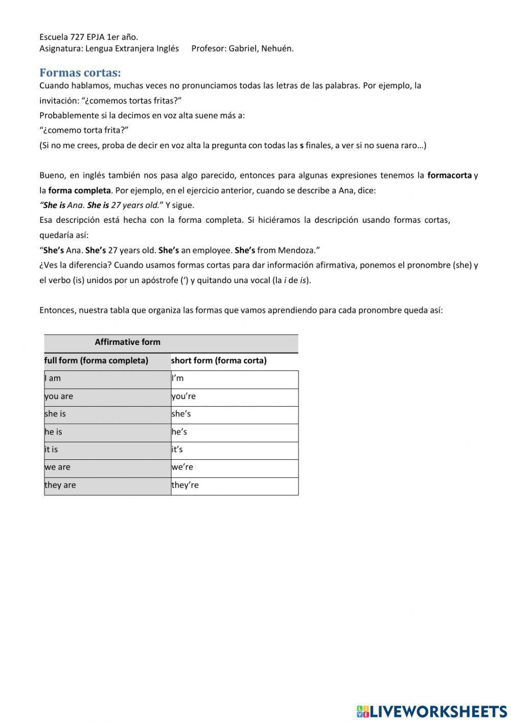 Actividad N°2 1° Año EPJA 727 Inglés