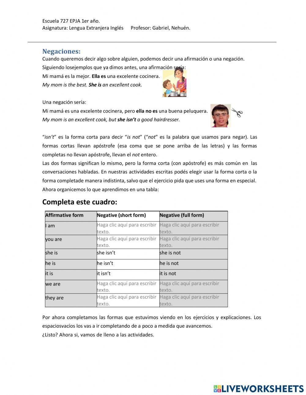 Actividad N°2 1° Año EPJA 727 Inglés