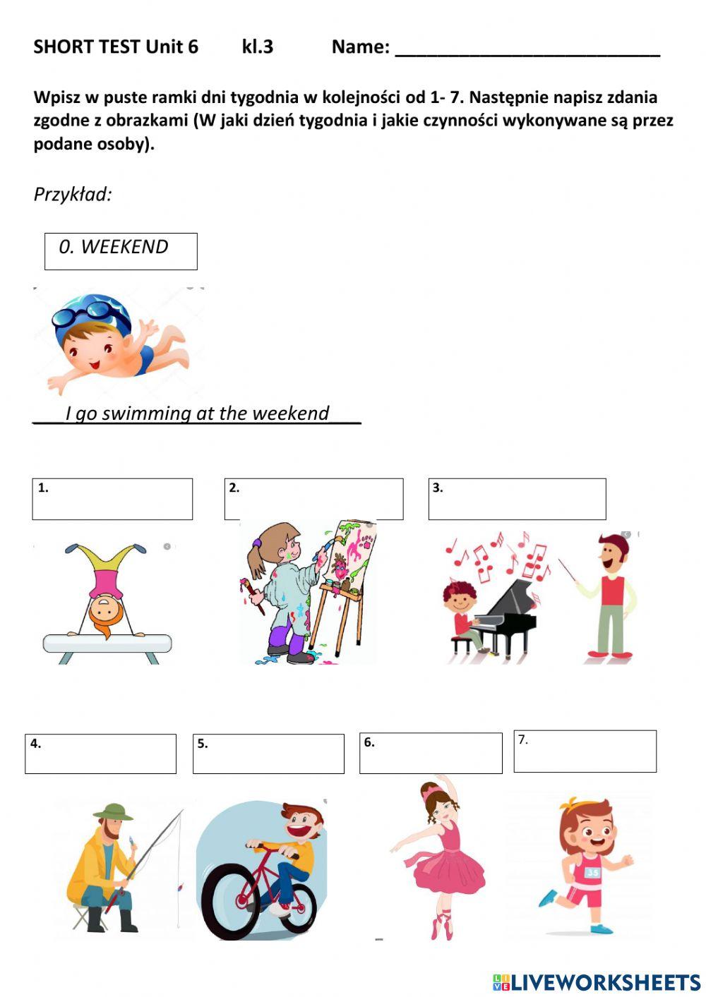 Kartkówka My hobbies Unit 6 NEA 3