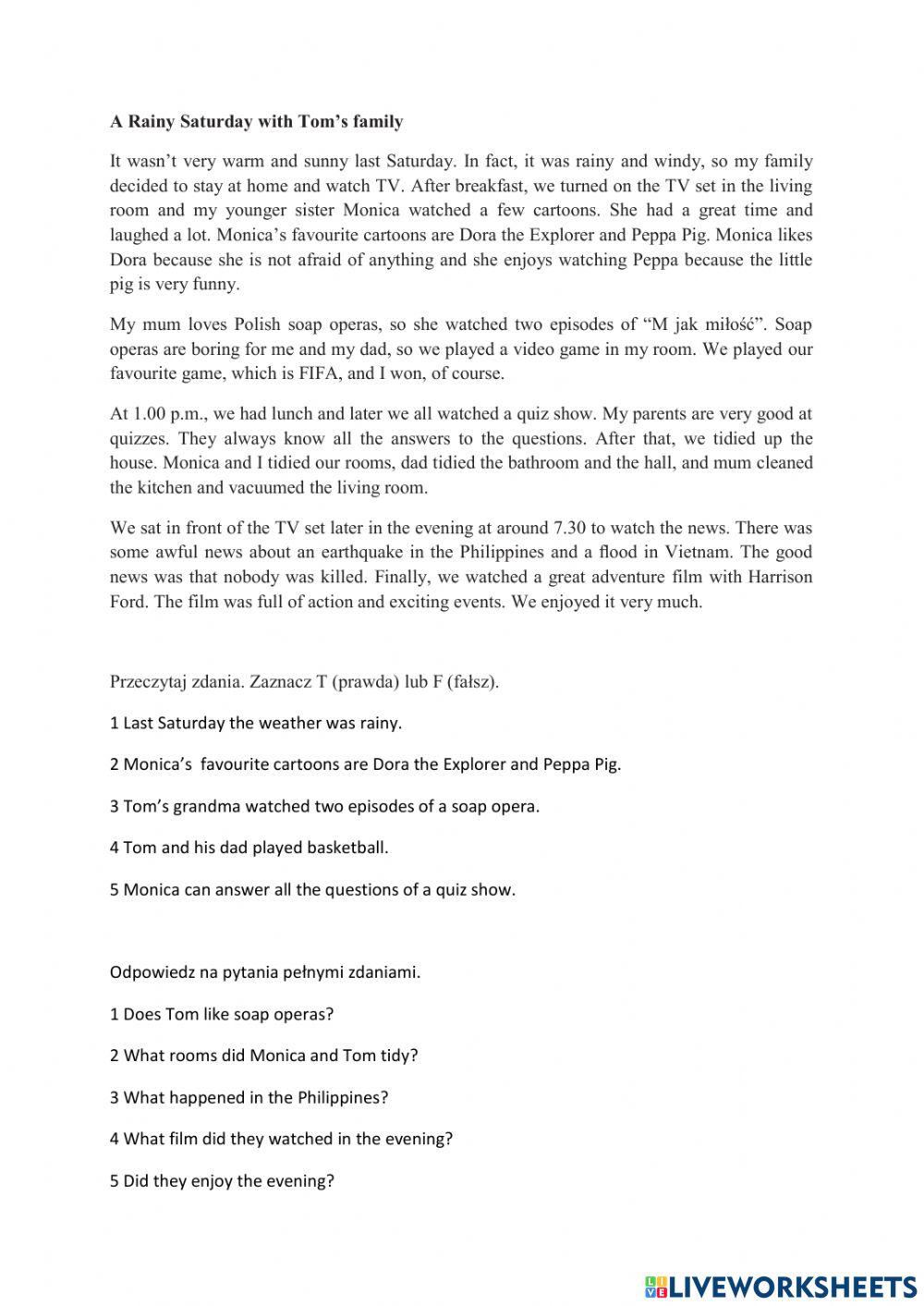 Past Simple - reading comprehention