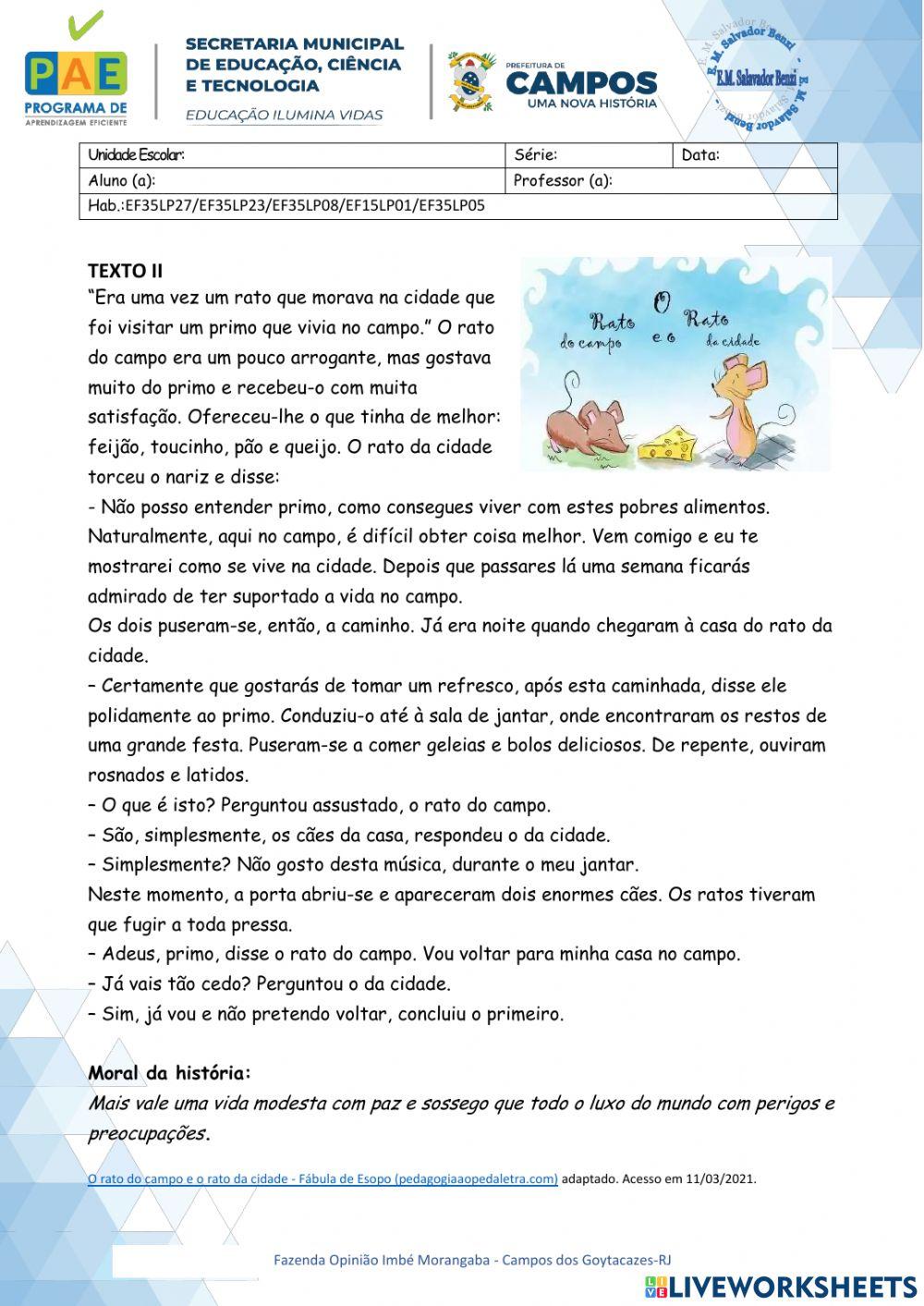 Gênero Textual: Fábula