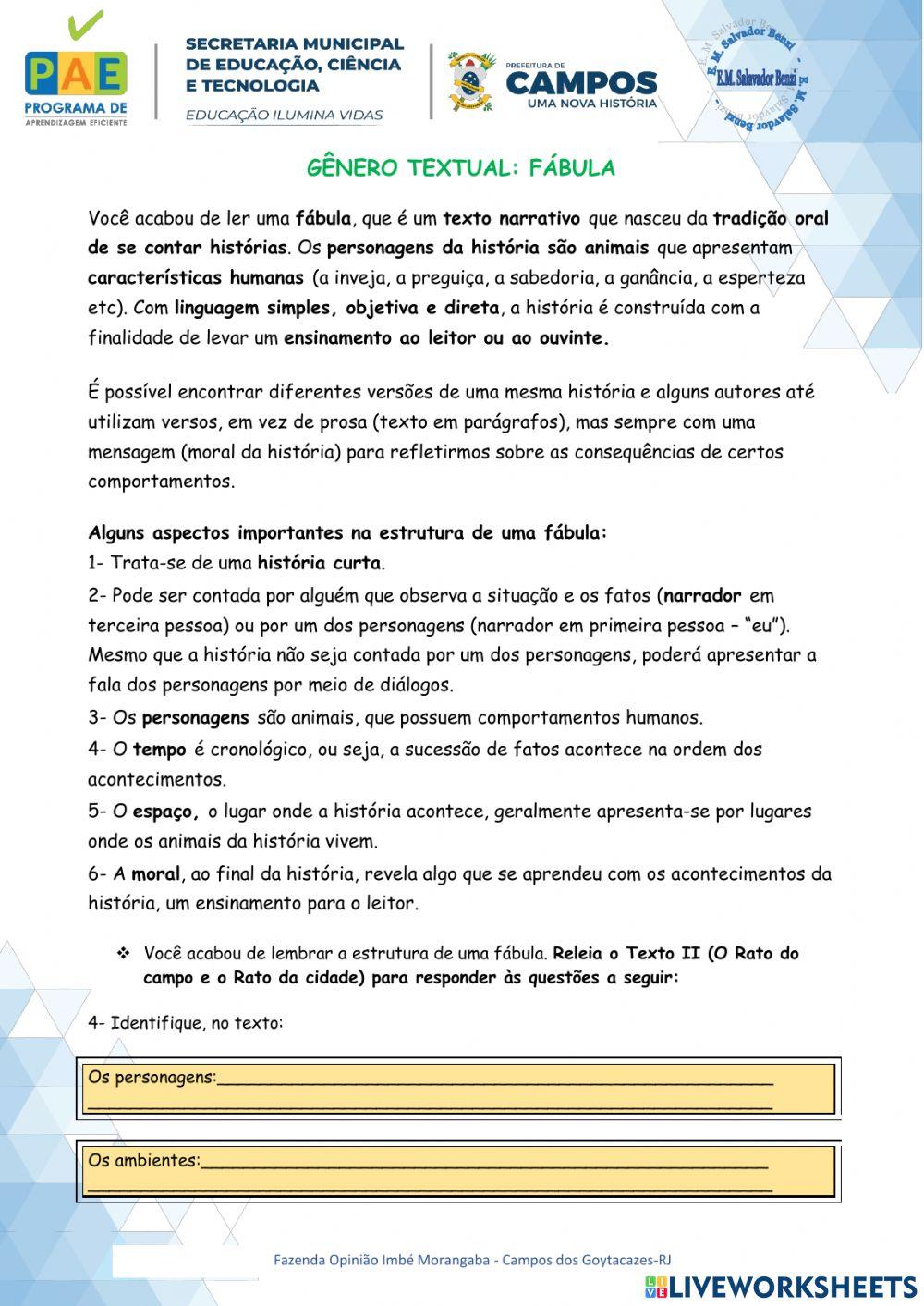 Gênero Textual: Fábula