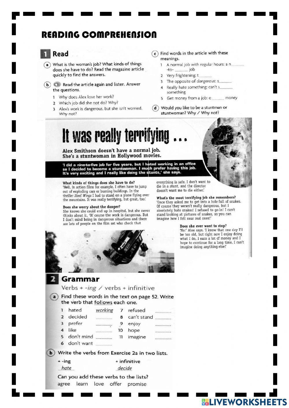 Reading comprehension - It was really terrifying Reading comprehension - It was really terrifying