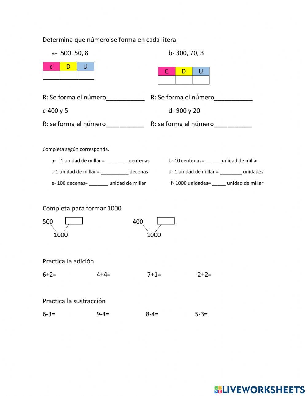Unidades, decena, centenas
