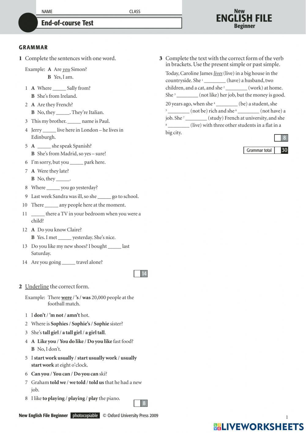 New English File beginner End-of-term-test