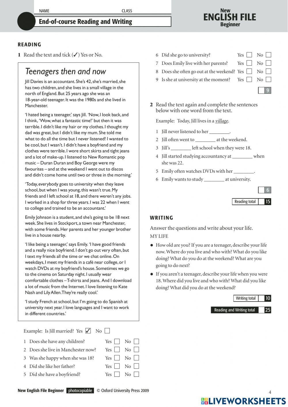 New English File beginner End-of-term-test