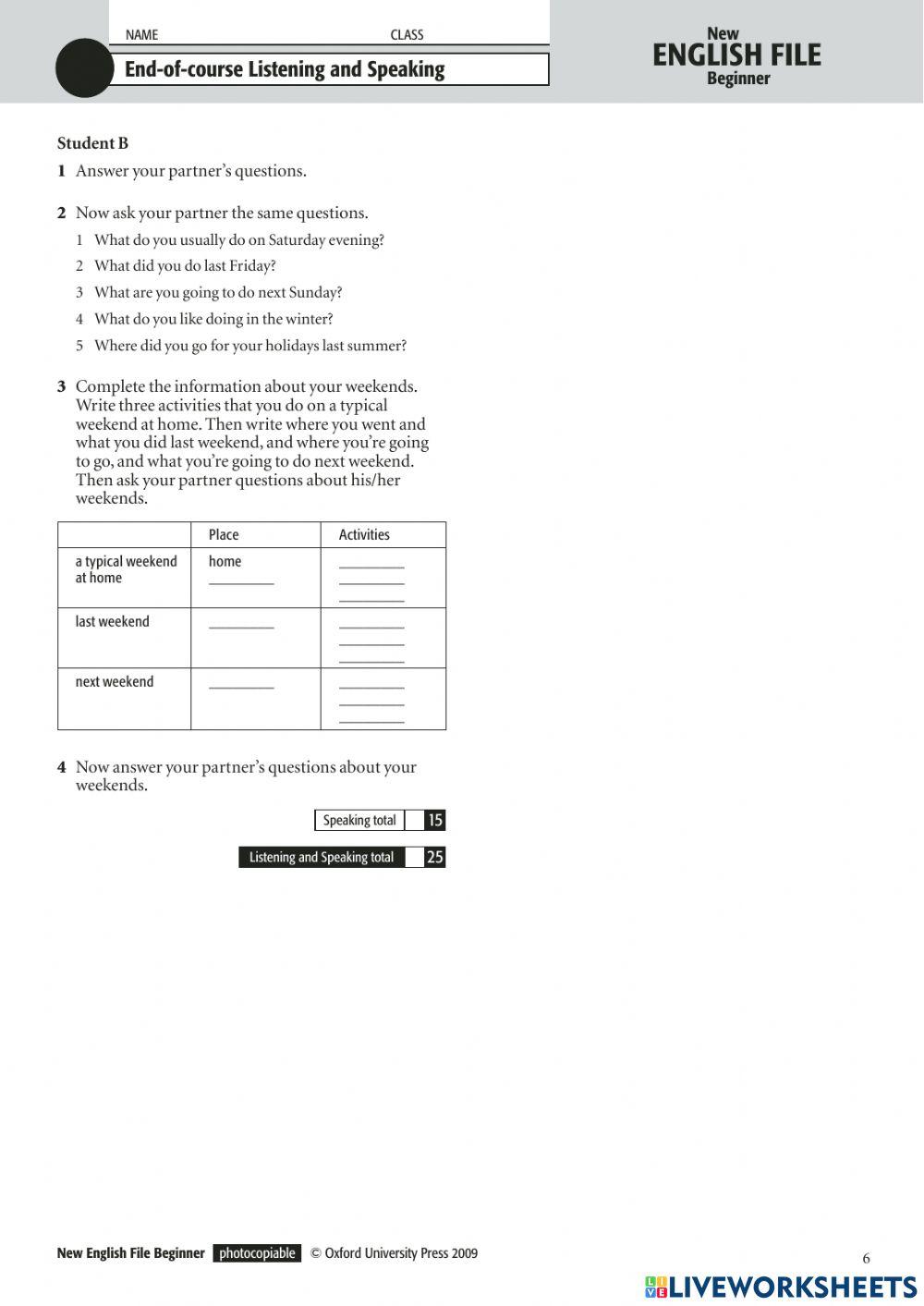 New English File beginner End-of-term-test