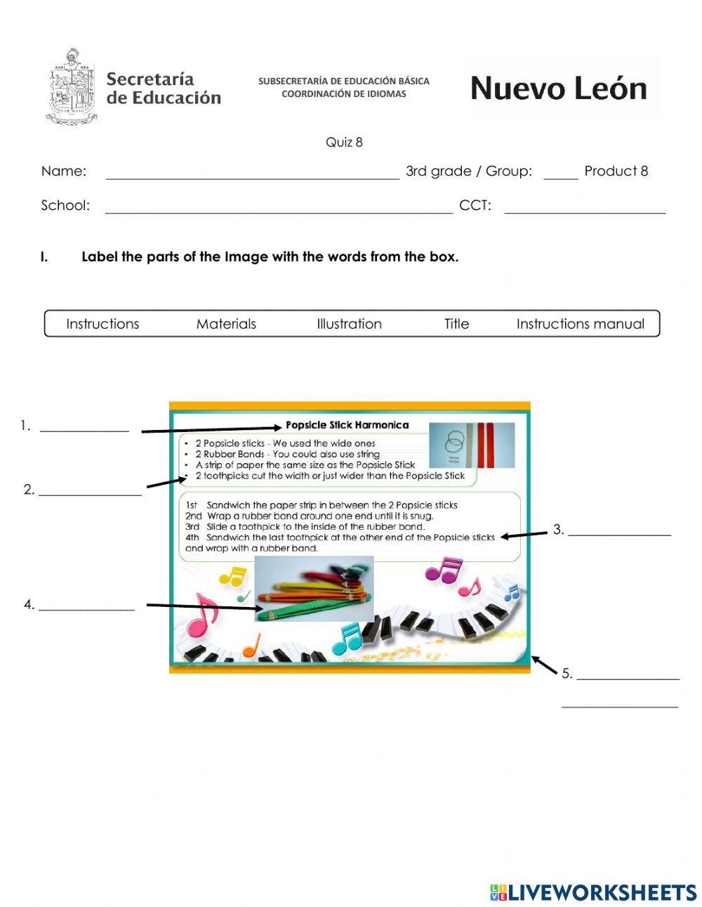 April Quiz - Third Grade - Instructions Manual to make an Object