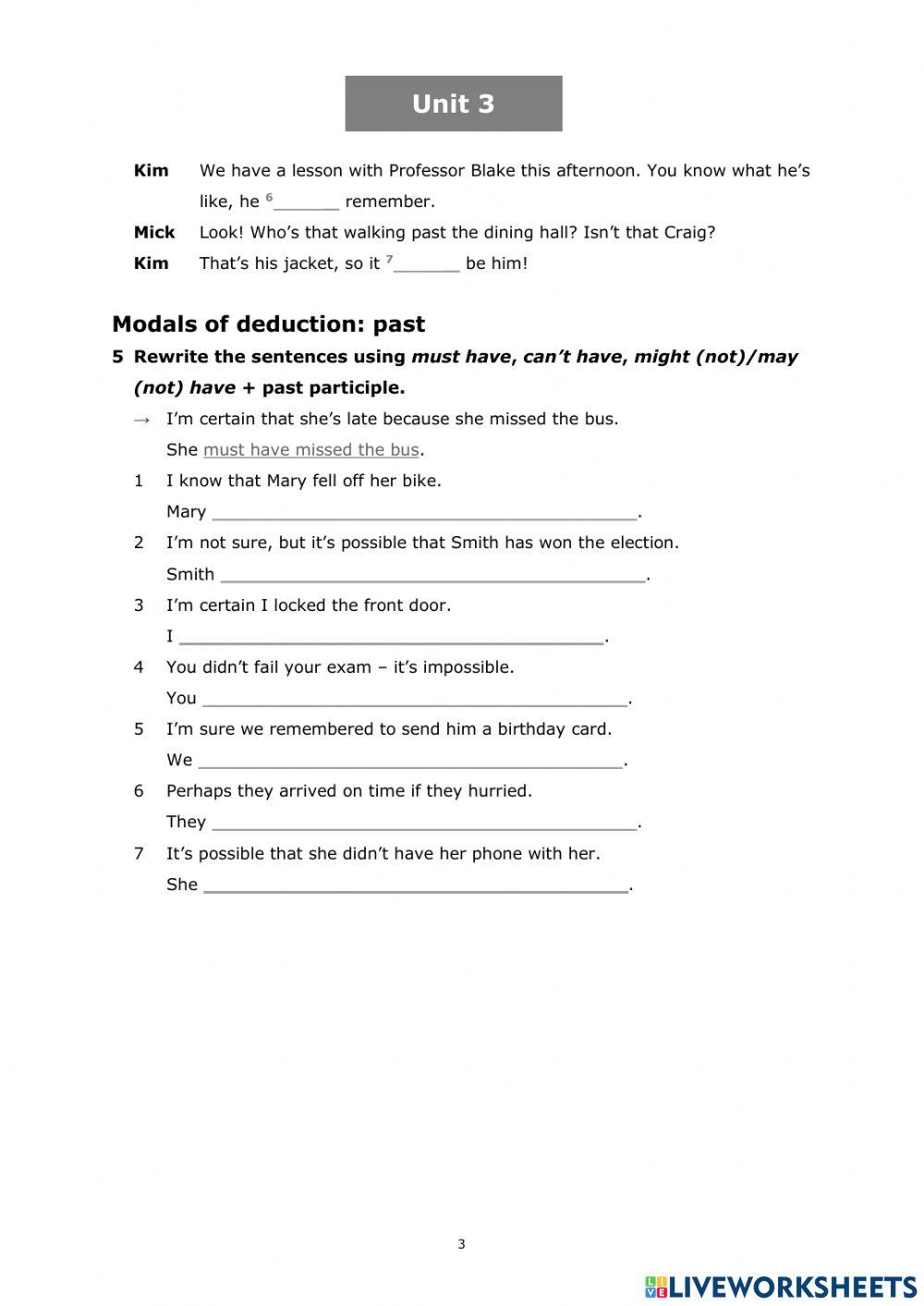 Tenses. Deductions about the present and past