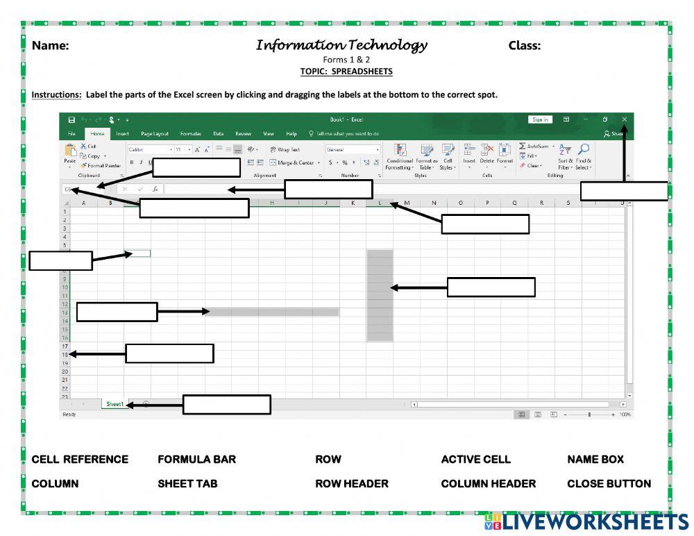 Parts of the Microsoft Excel Window